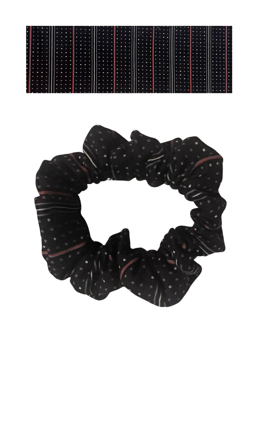 Black with white dots and burgundy stripes