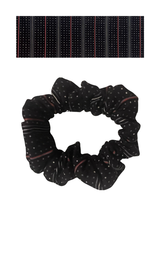 Black with white dots and burgundy stripes