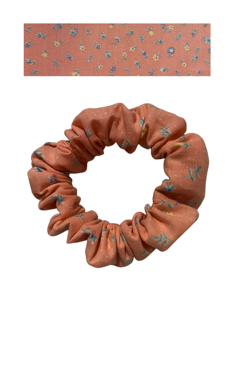 Coral/peach with blue and yellow flowers