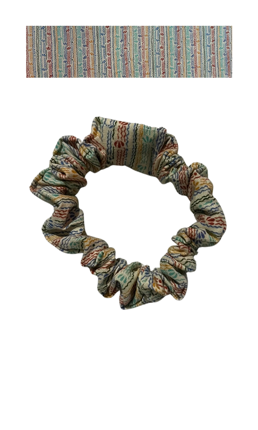 Multicolored striped with blue, coral, and cream