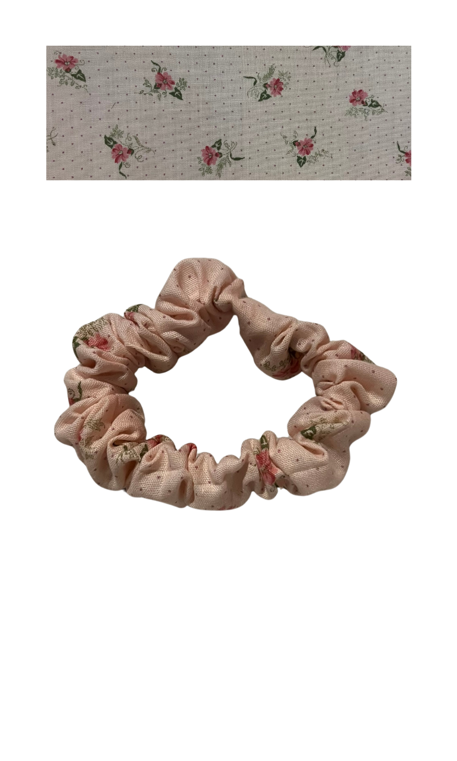 Cream with tiny dots and pink floral sprigs