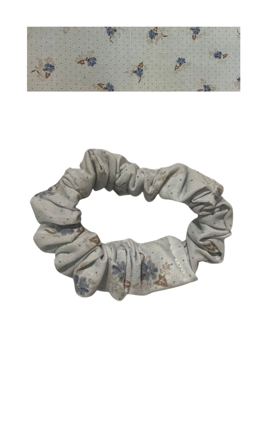 Cream with delicate blue flowers and brown butterflies