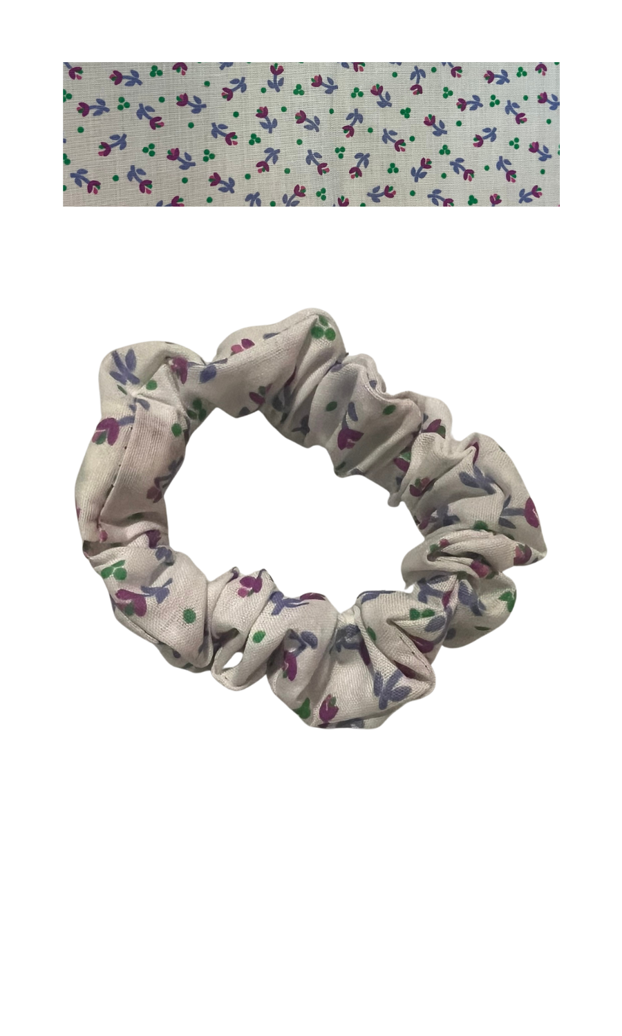 Cream with miniature purple and green flowers