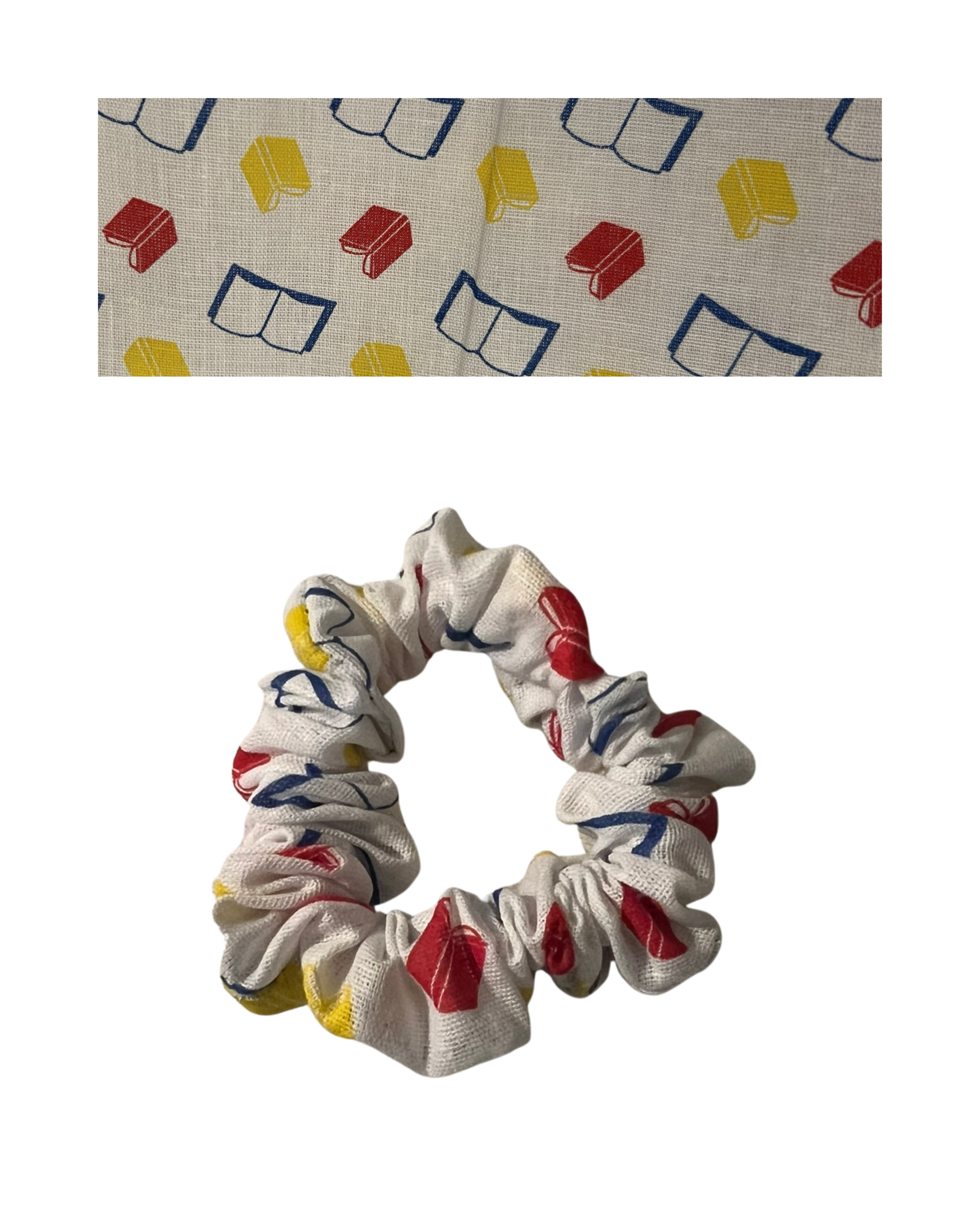 White fabric with primary colored books
