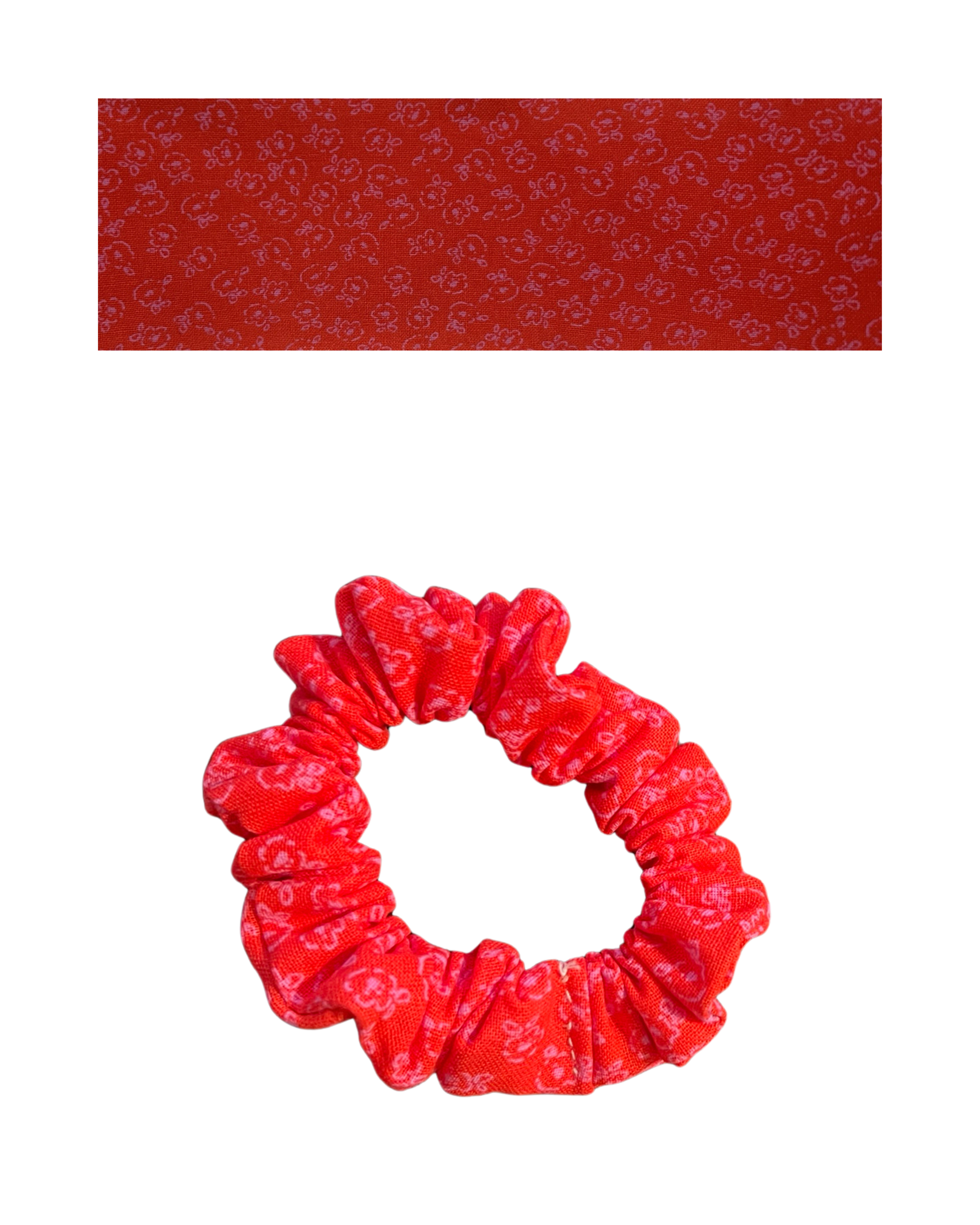 Red scrunchie with pink floral patten