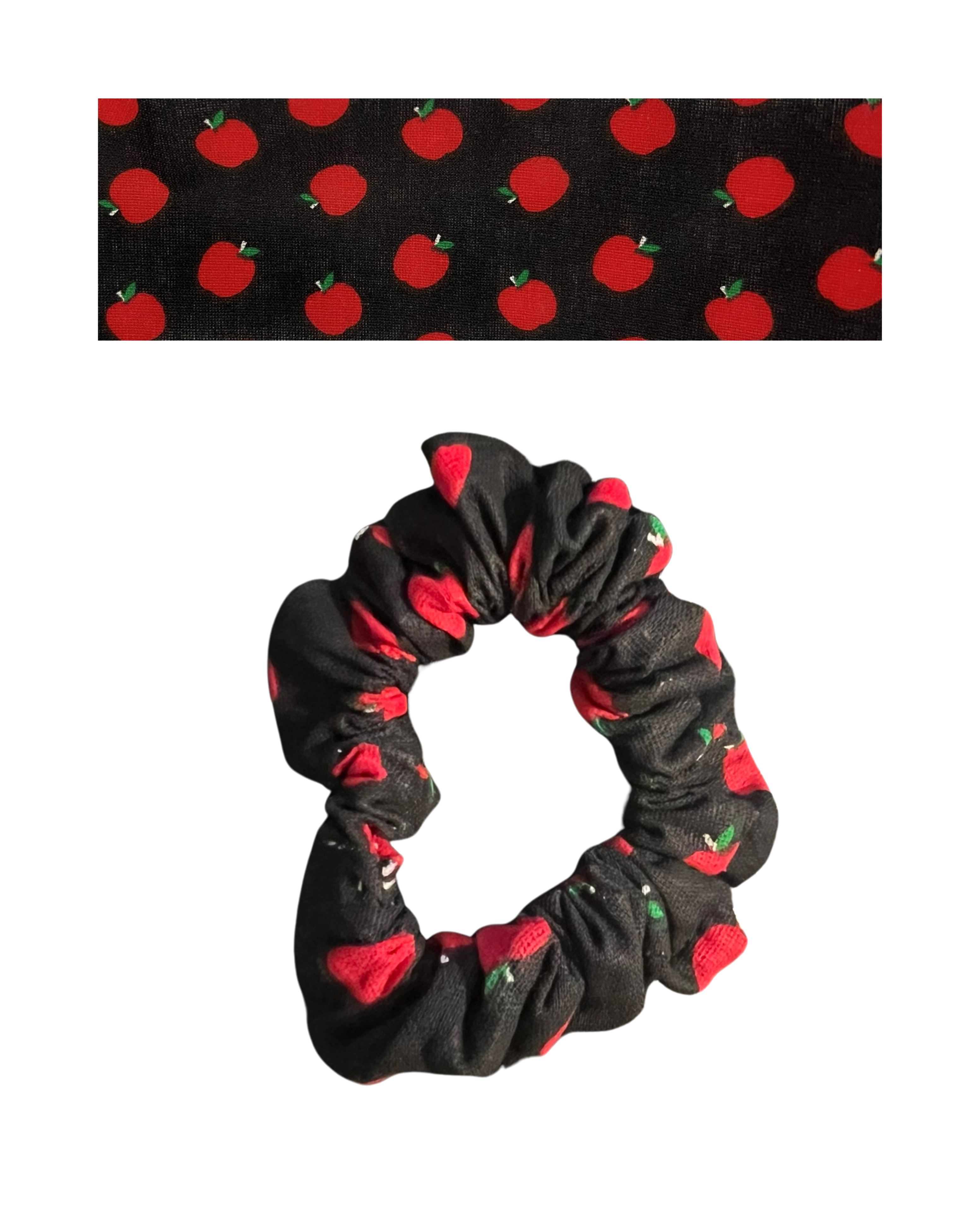Black fabric with red apples